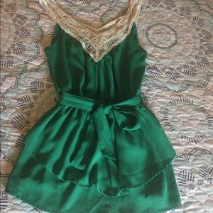 Modcloth Green Ruffled Blouse w/ Crochet Detail